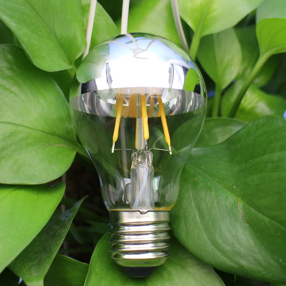 6W (60W Equivalent) filament LED A60 Half Chrome Light Bulb Edison Silver Vintage E26 E27 2700k 120v 110v 100v 220V