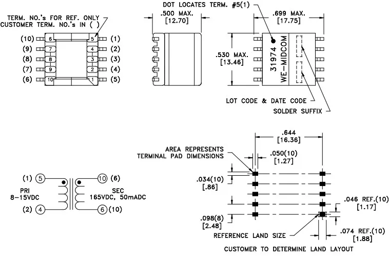 ミニチュアブーストトランス100% 31974r-lf1 smd,絶縁1:5,250uh,高周波パルス電源トランス,新品