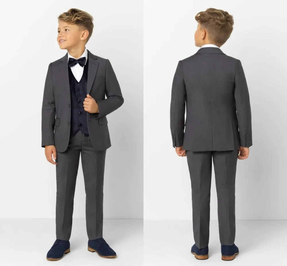 2019 New Arrival chłopięcy strój szczyt Lapel garnitury dla dzieci odzież na zamówienie zestaw 3 sztuk Prom Suits (kurtka + spodnie + krawat + kamizelka) 012