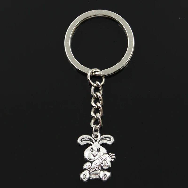 Fashion 30mm Key Ring Metal Key Chain Keychain Jewelry Antique Silver Color Plated Rabbit Bunny Carrot Easter 21x15mm Pendant