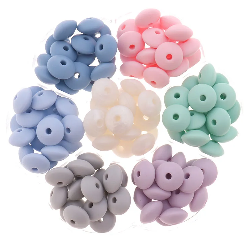 QHBC 12*7mm Teething 100 Lentil Beads Silicone Pearls BPA Free Baby Biting Chewable Teether Necklace Food Grade Mom Nursing Toys