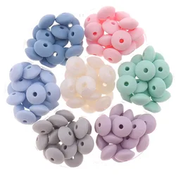 QHBC 12*7mm Teething 100 Lentil Beads Silicone Pearls BPA Free Baby Biting Chewable Teether Necklace Food Grade Mom Nursing Toys