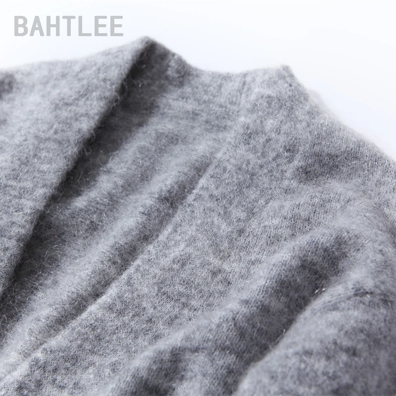 BAHTLEE-Women\'s Mohair Cardigan Sweater with Pocket, V-Neck, Knitted, Monochromatic, Long Sleeves, Wool Coat, Casual, Lazy Style