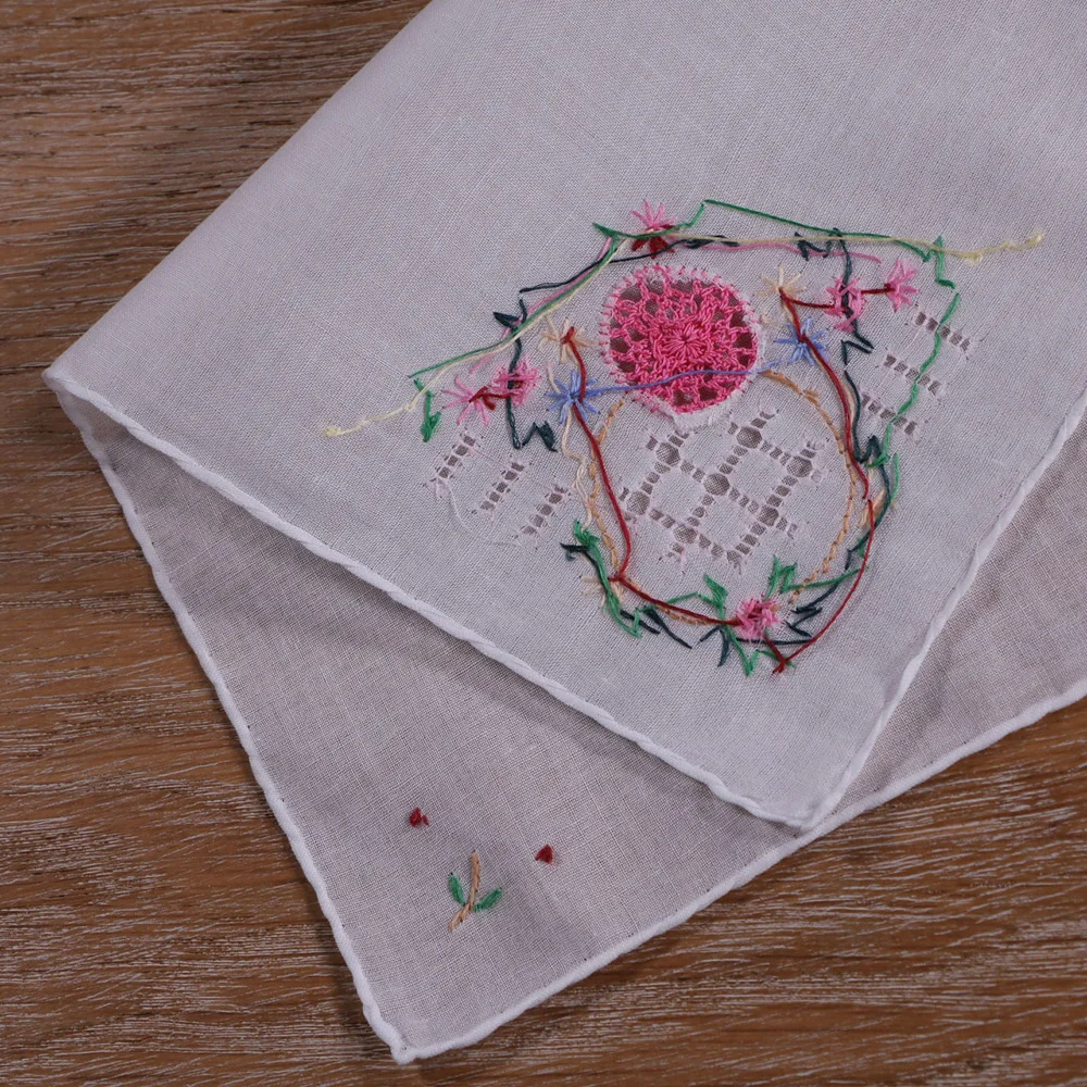 S008-P: 1 piece Hand Crochet hand embroidery hand drawnwork cotton handkerchief