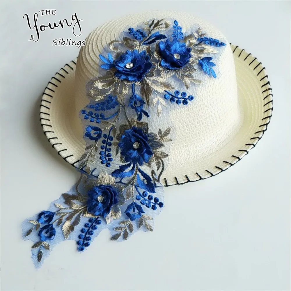 Blue 3D Lace Flower Sewing Accessories DIY Wedding Dress Making material Clothing design decor Lace Collar Neckline applications