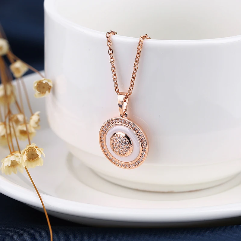 Crystal Wedding Jewelry Sets For Women Gold Round White Healthy Ceramic Pendant Necklace Earrings Ring Charm Copper Fashion Gift