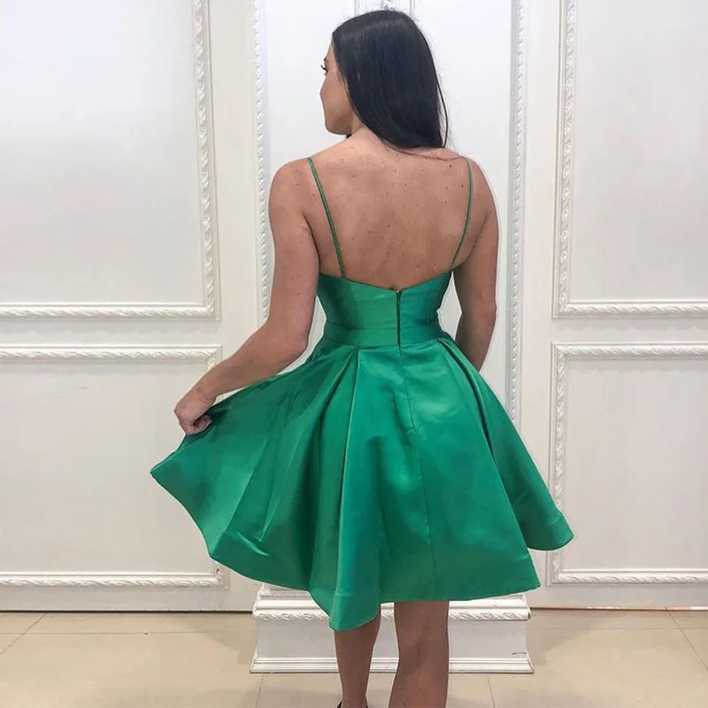 Dark Green Short Mini A-Line Homecoming Dresses With Pockets Simple Spaghetti Straps Short Prom Party Dresses Graduation Dress