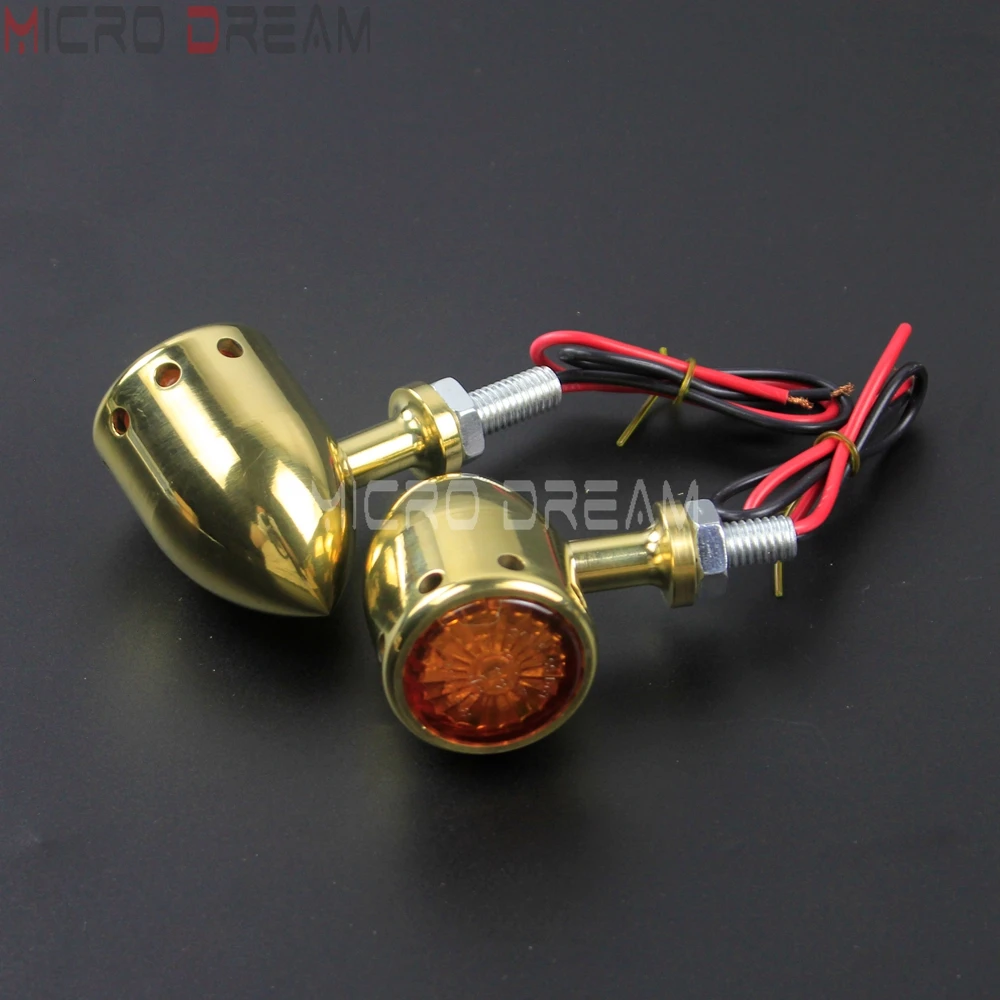 2pcs Brass Motorcycle Turn Signal Indicator Lamp DC 12V Maker Blinker Light Amber for Harley Sportster Chopper Yamaha Universal