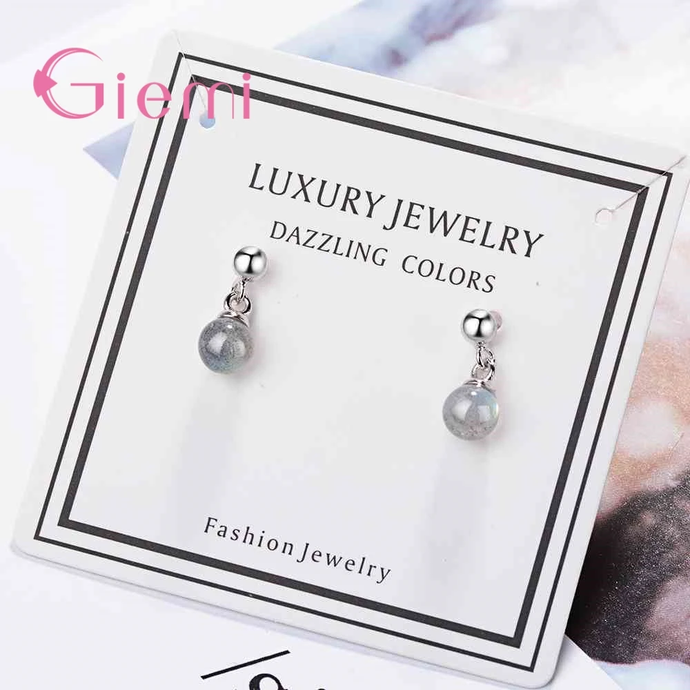 

Hot Sale White Crystal Ball 925 Sterling Silver Pendant Earrings For Women Female Party Engagement Jewelry High Quality