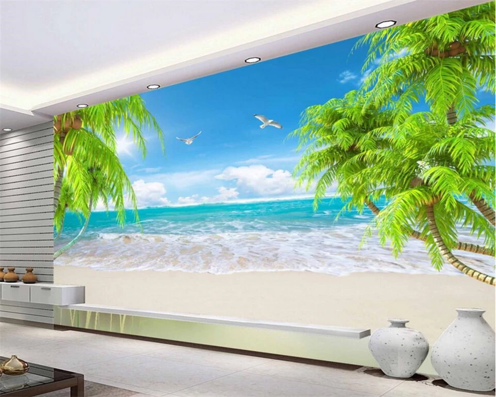 

Customized murals sea view beach coconut tree landscape photo wallpaper 3D living room bedroom background fresco wallpaper