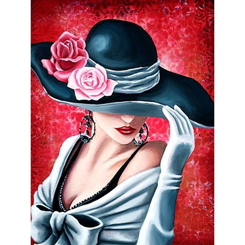 

New Diy diamond painting kit 5D handmake decorative painting cross stitch embroidery beadwork Woman Wearing Hat KBL