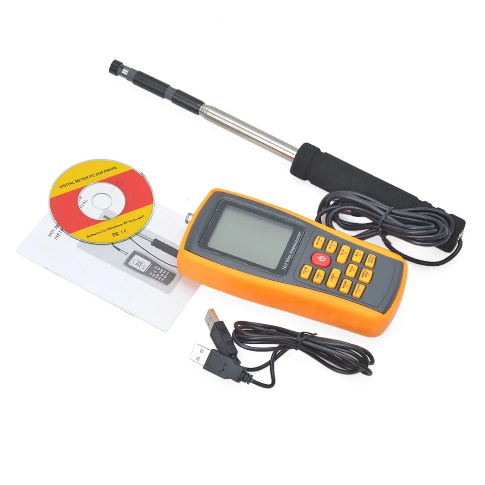 Wind Speed Flow Tester LCD Screen Digital  Portable Hot Wire Anemometer 0~30m/s Air Temperature Meter 0~45 Celsius