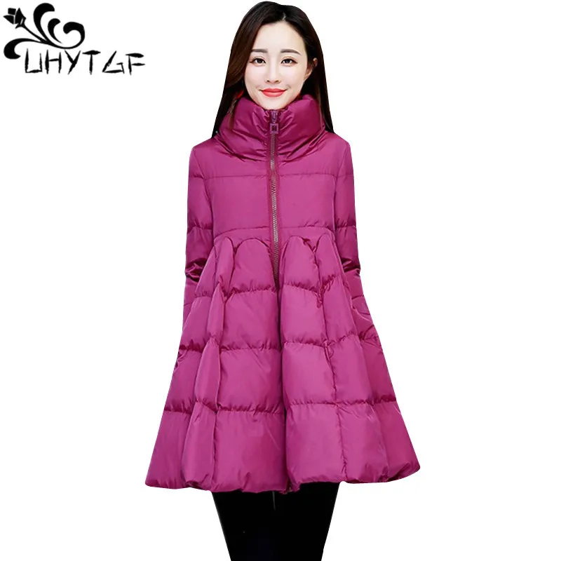 

UHYTGF High Waist Mid Length Winter Cotton Jacket Parker Women Fashion Cloak Type Loose Down Jacket Casual Warm Outerwear 1088