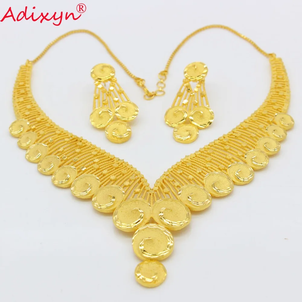 Adixyn Broad Necklace&Earrings Jewelry Set for Women Gold Color /Copper Jewelry African/Ethiopian Bridal Wedding Gifts N08094