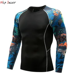 New 3D Printed Compression Tight  Shirts Men Fitness Running T-Shirt Breathable Long Sleeve Sport Rashgard Gym Cycling tops