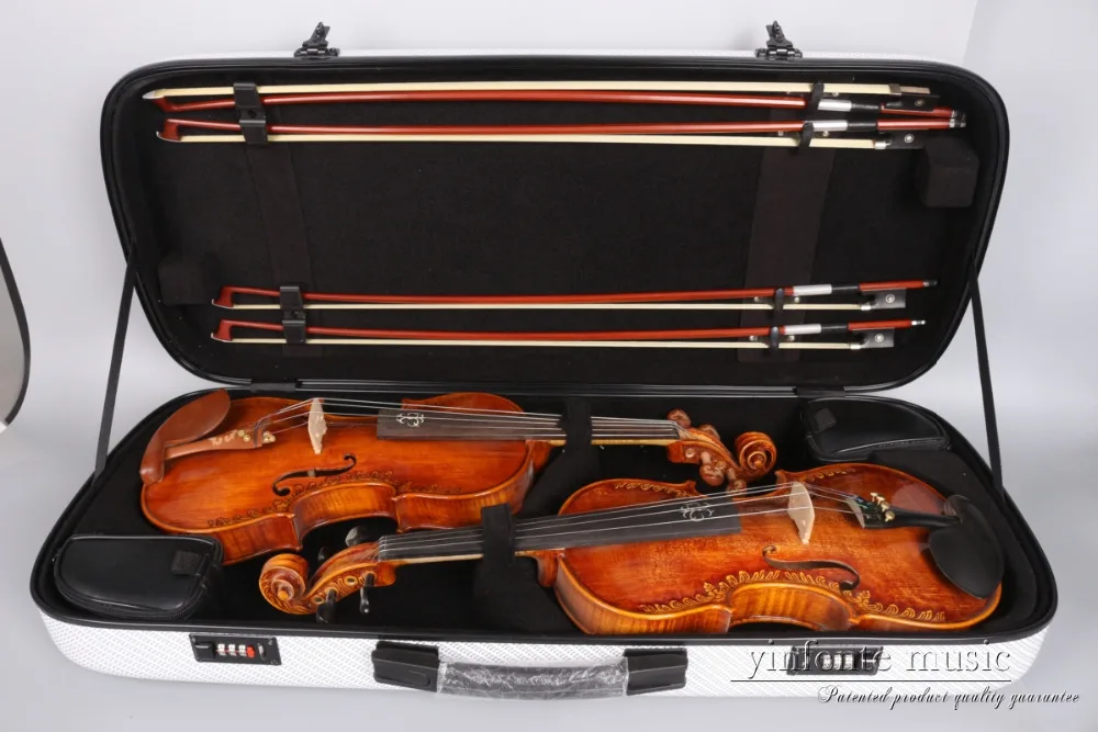 4/4 Double Violin Case Code lock Carbon fiber Square Case Yinfente put two violins  four bows