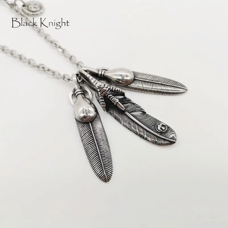 Black Knight Vintage silver color Indian Eagle Feathers pendant necklace mens Stainless steel multi Feathers necklace BLKN0759