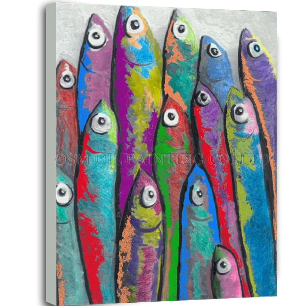 

Top Artist Handmade High Quality Abstract Fishes Oil Painting on Canvas Abstract Colorful Fish Oil Painting for Living Room