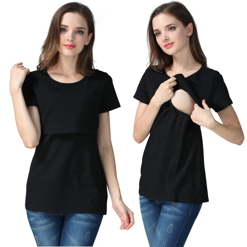 Big Size Short Sleeve Maternity Tee Breastfeeding Clothes Nursing Wear T Shirt Cotton Feeding Tops Drop Shipping