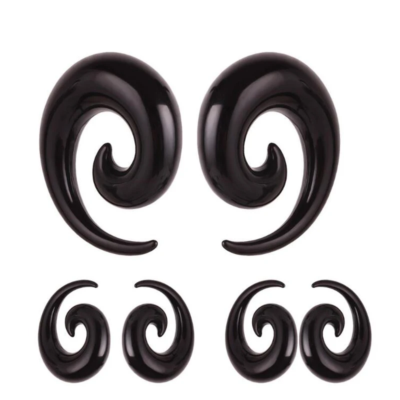 1 pairs (1.6-12mm) Black White Acrylic Spiral Ear Gauges Large Size Ear Tapers Stretching Plugs Tunnel Expanders Pircing Jewelry