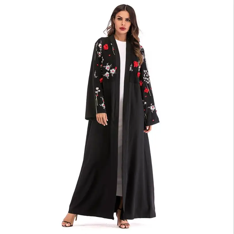 Fashion Three-dimensional flower embroidery Muslim Abaya Dress Loose Cardigan Long Robe Gowns Islamic Clothing a898