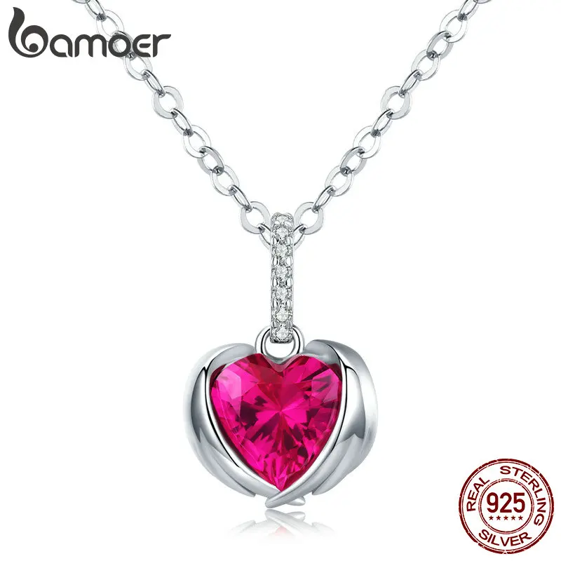 Bamoer-colliers pendentif en forme de cœur de gardien en argent Sterling 925, pour femmes, AAA, en zircone cubique, maillon en chaîne, SCN341