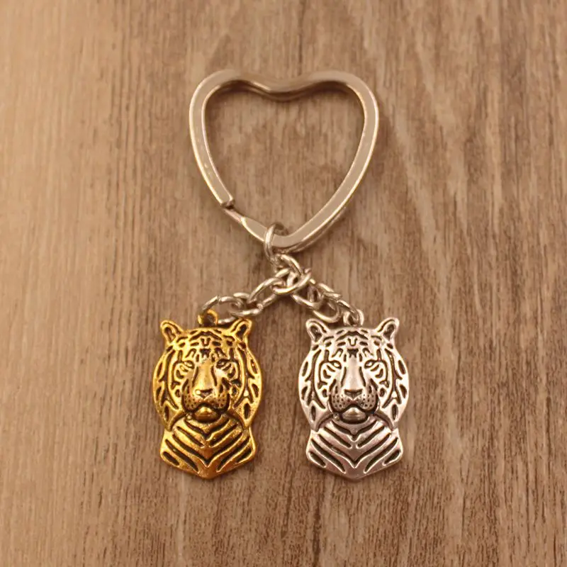 Tiger Antique Gold Silver Plated Metal Pendant Keychain For Bag Car Women Men Girls Love Jewelry Christmas AKC