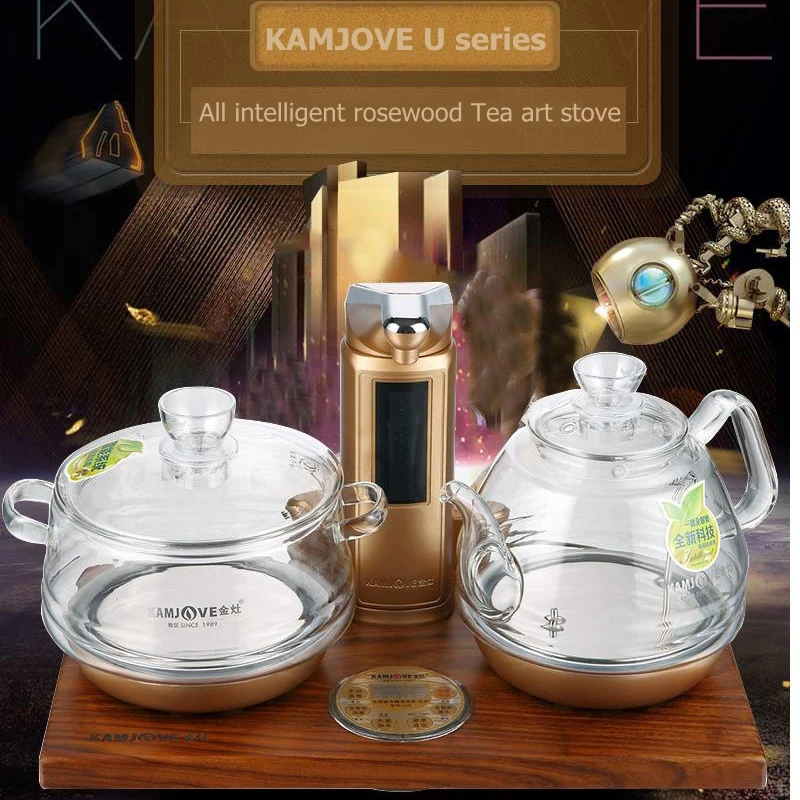 KAMJOVE-Intelligent Wood Carving Electric Heating Tea Art Stove, Kettle Boil Tea Health Smart Gold Rosewood Electric Tea Stove