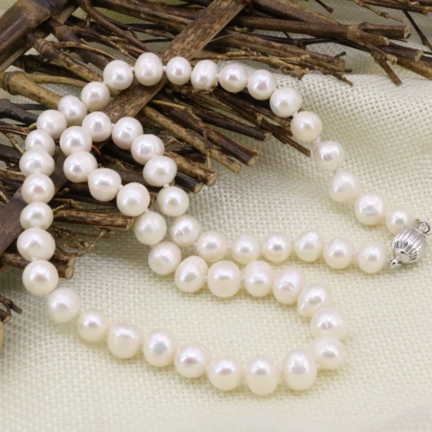 

New fashion hot 8-9mm white genuine natural freshwater cultured pearl beads necklace for women jewelry chain choker 18inch B3234