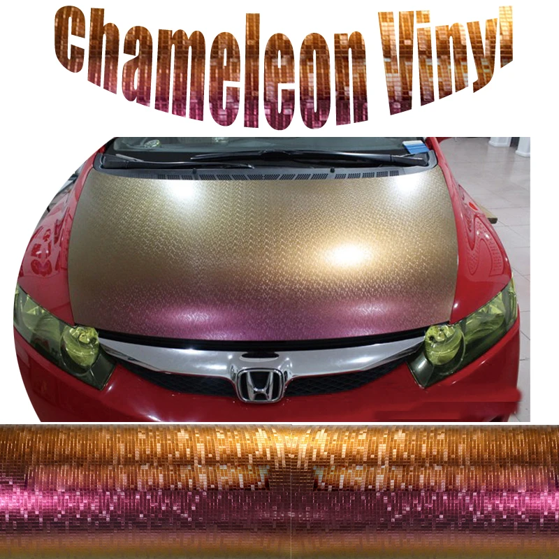 Size: 1.52*30M Mosaic Chameleon Purple To Golden PVC Carbon Manufacture Vinyl Car Wrap Carbon / Asstored For Car