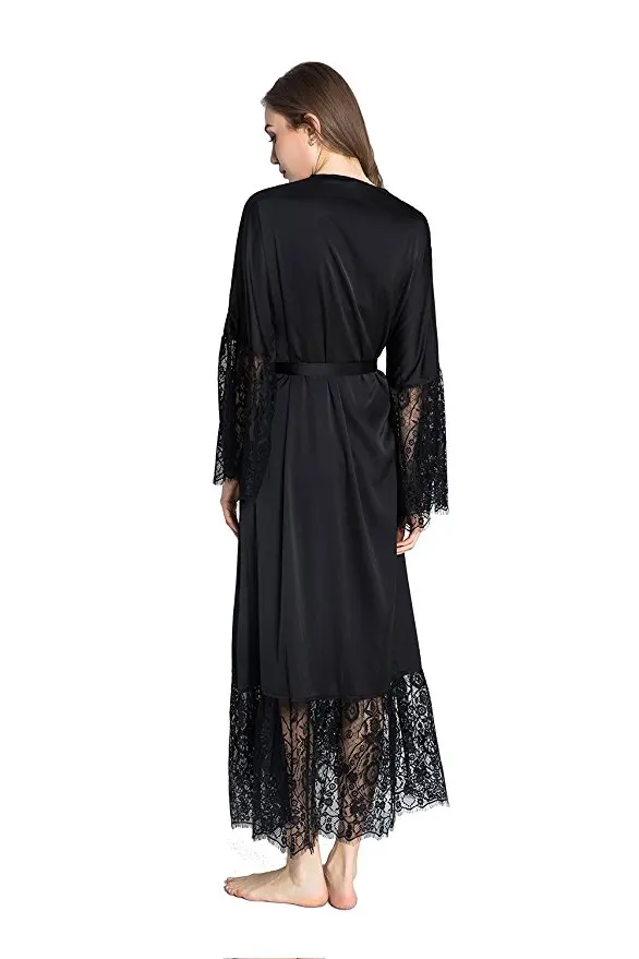 ฤดูร้อนลูกไม้เย็บปะติดปะต่อกันซาตินกิโมโนเสื้อคลุมชุดนอนเซ็กซี่ชุดชั้นในChemisesผู้หญิงผ้าไหมยาวNightgownแต่งงานเพื่อนเจ้าสาวเสื้อคลุม