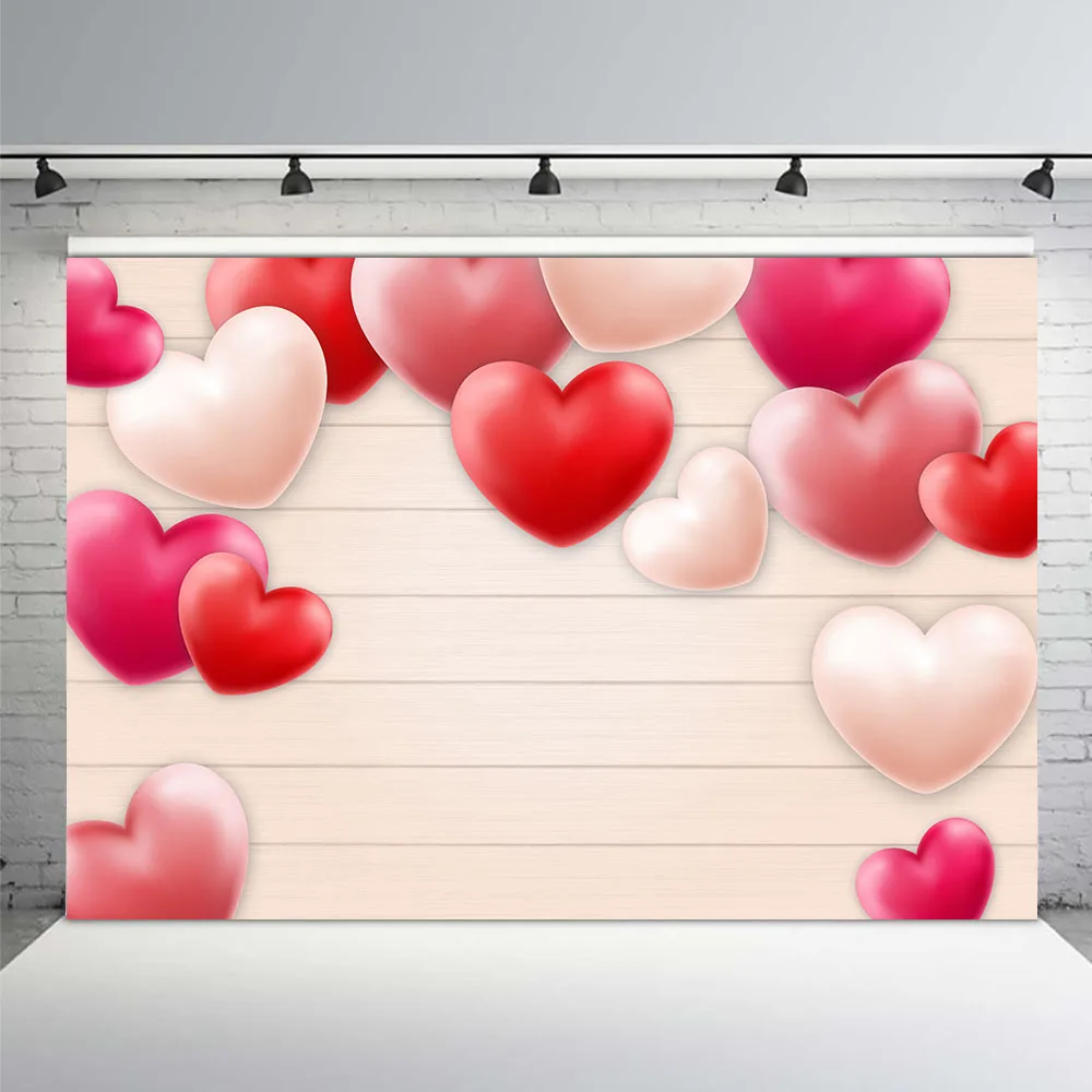 

Valentine's Day Vinyl Photography Background Red Pink Heart Couple Romantic Love Baby White Wood Backdrop Photo Booth Studio