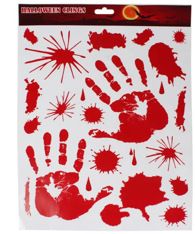 Halloween Window Wall Car Blood Stickers Decoration Scary Bloody Foot Handprints Party Dripping Blood Decal hunted supplies