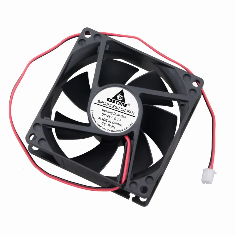 Gdstime 1 Piece DC 48V Two Ball CPU PC Cooler Cooling Fan 80mm x 25mm 2Pin 8025 Heatsink Exhaust Fans 8cm 80mm*80mm*25mm