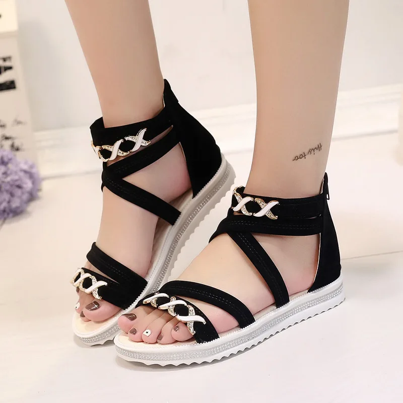 Women Rome Sandals 2023 Summer Flat Shoes Woman Gladiator Style Fashion Platform Sandal Back Zipper Female Student Footwear