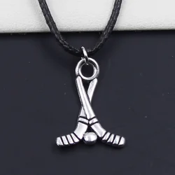 New Durable Black Faux Leather Hockey Club Pendant Cord Choker DIY Necklace Retro Boho Tibetan Silver Color