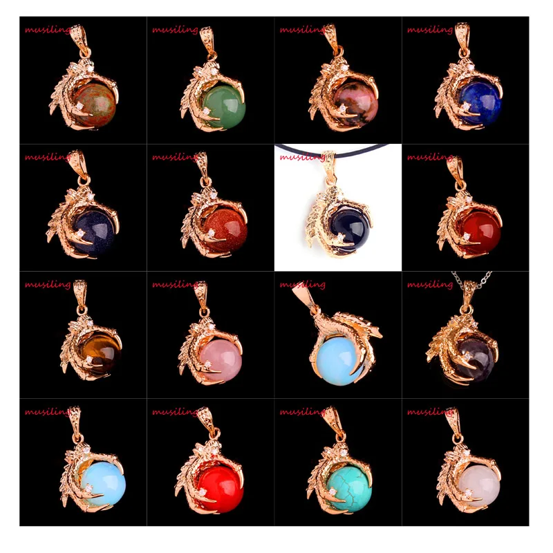 Pendants Pendulum Dragon Claw 16mm Ball Bead Natural Gem Stone Accessories Men Jewelry Mix Order 20pcs