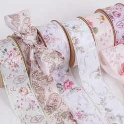 New Arrival 10 Yrds/roll Floral Print Ribbon for Gift Cake Flower Packing Wedding Party Decoration Ribbon DIY Accessories