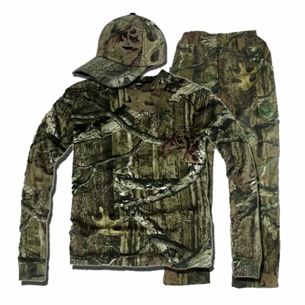 Cotton Breathable Bionic Camouflage Long Sleeve T-Shirt Pants Set Men Women Hunting Fishing Hiking Hooded T-Shirt Ghillie Suits