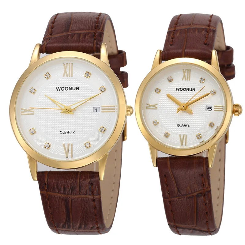 WOONUN Top Brand Luxury Couple Watches Lovers Watch Fashion Casual Women Men Quartz Wristwatch Leather Strap Best Gifts