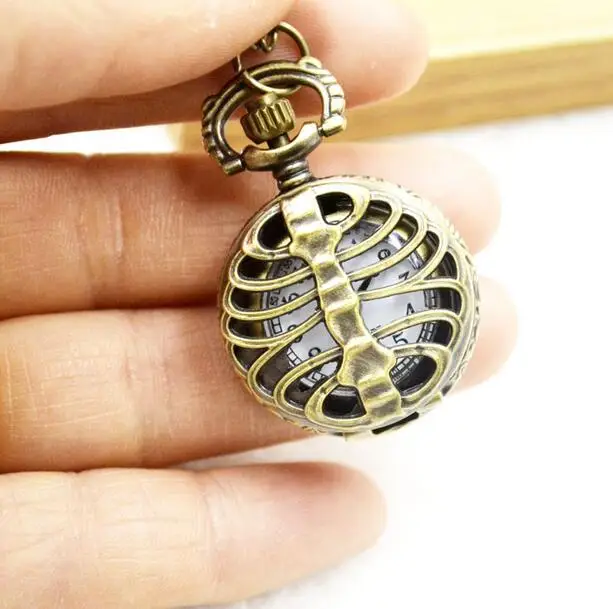 Wholesale 10 PCS/lot Fashion quartz Bronze antiques Hollow hours pendant Necklace pocket watches gift