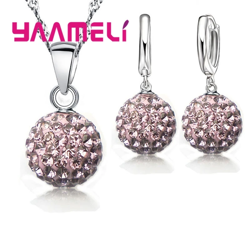 Women New Shiny Jewelry Set 925 Sterling Silver Needle Top Quality Disco Ball Shape Necklace Pendant Earrings Sets Wholesale