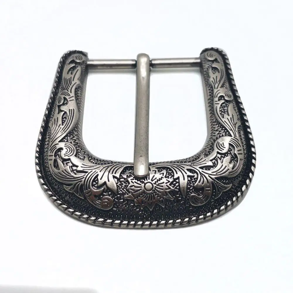 38mm vintage carve pattern beautiful metal women men DIY leather craft belt buckle set antique silver color 3pcs parts/set