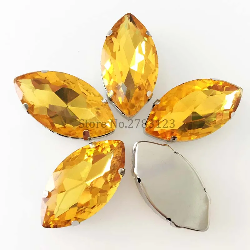 Factory sales Super flash High-quality AAA Glass Crystal golden yellow sew on rhinestones diy Wedding Dress Decoration