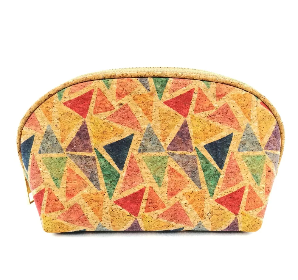 

CORK POUCH TOILETRY BAG GEOMETRIC PATTERN LIPSTICK BRUSHES WOODEN STORAGE PURSE