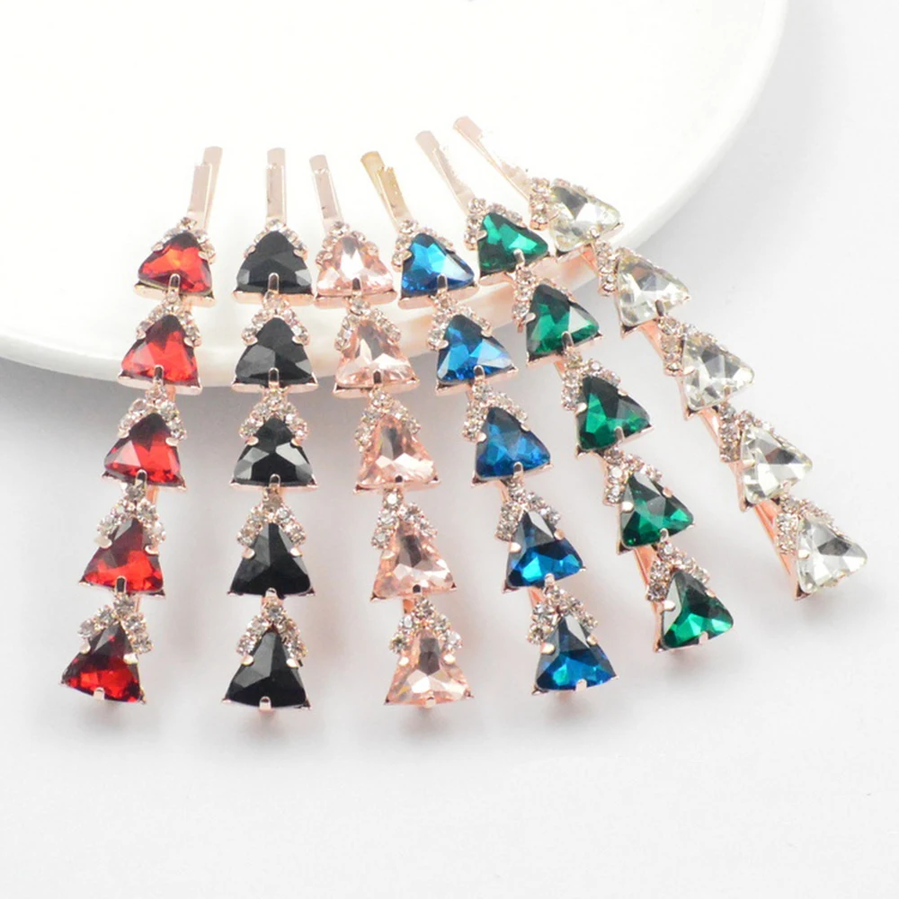 AINAMEISI Luxury Hairwear Women Crystal Accessories Hair Jewelry Sparkly Triangle Crystal Rhinestone Hair Barrettes Hairpins