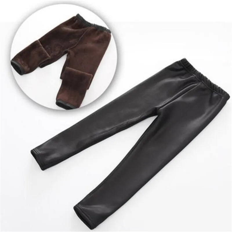 BIG SALE Girl Pu Leather Winter Legging Fower Warm Legging Autumn Winter Thick Trousers Pants 3-10 Years