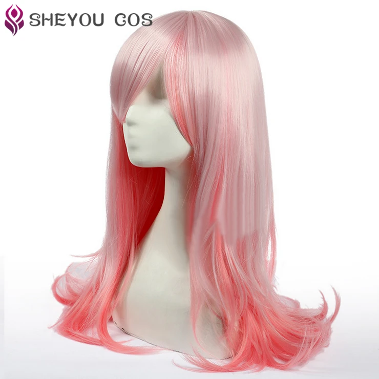 Supersonico Super Sonico 60cm capelli rosa Ombre lunghi con cuffia Prop parrucca Costume Cosplay resistente al calore + cuffia giocattolo