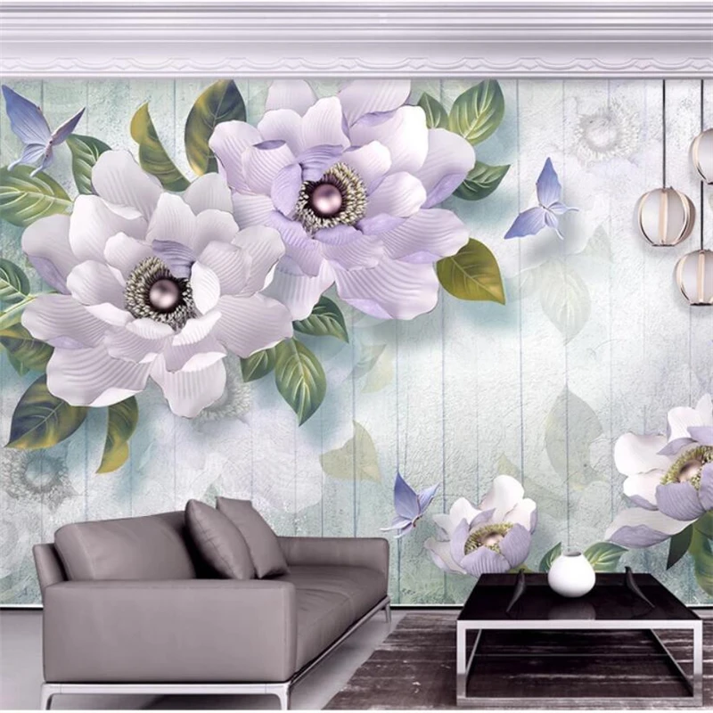 wellyu3D embossed peony European retro TV background wall paper custom large mural green wallpaper papel pintado de pared