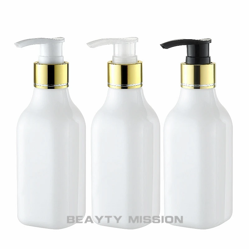 200ML Weiß Platz Kunststoff Flasche Mit Gold Lotion Pumpe, 200CC Leere Kosmetische Container, lotion/Shampoo Verpackung Flasche